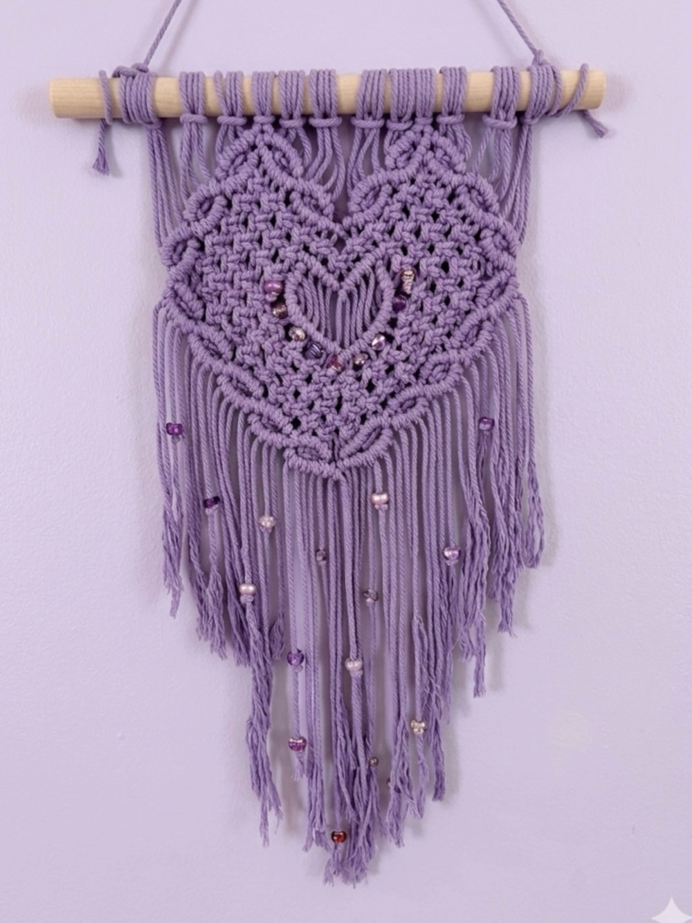 Handmade Lilac Macramé Heart Wall Hanging